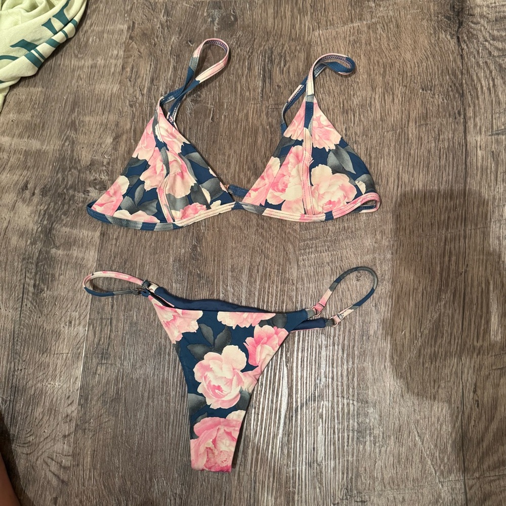 Frankie's Bikinis Navy and Multicolor Bikini Set